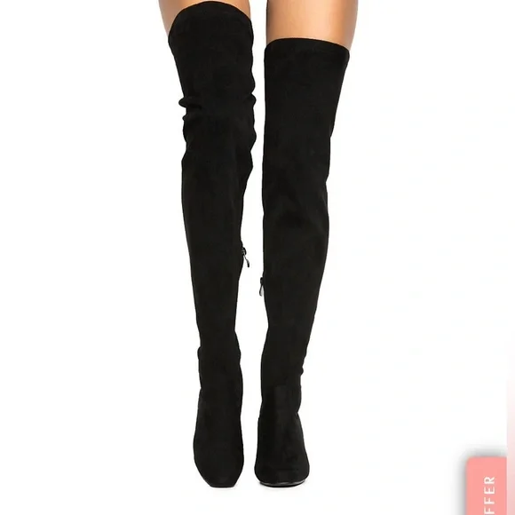NEW Black Suede Over the Knee Heeled Boots - Picture 4 of 9